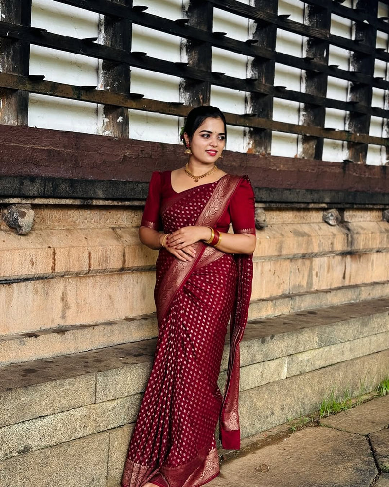 Stunning Red Jacquard Saree