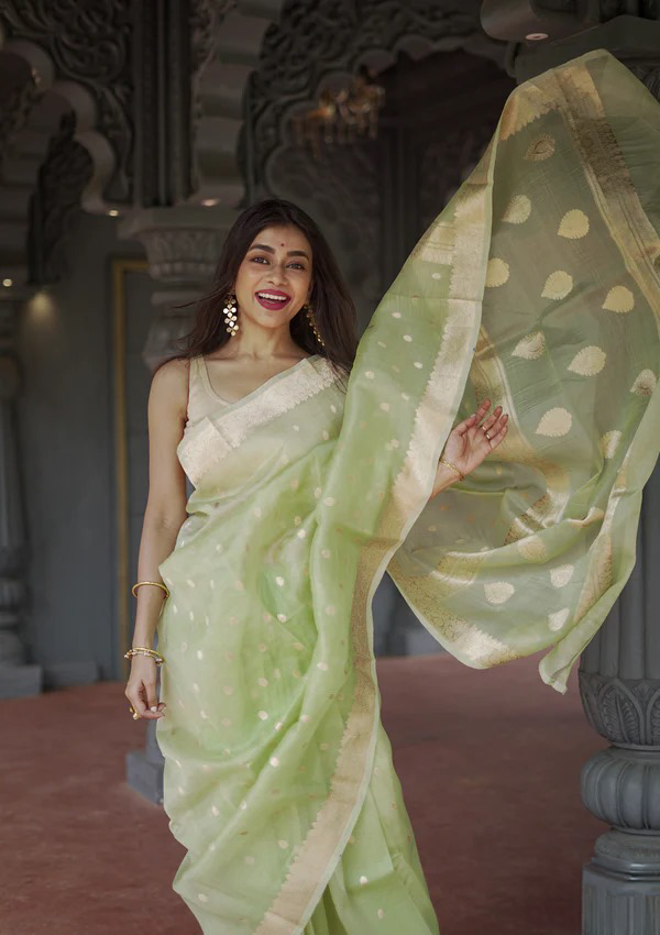 Pista Green Jacquard Saree