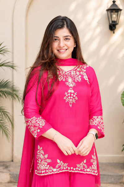 Premium Pure Mul Chanderi Handwork Suit Set – Top, Palazzo & Chiffon Dupatta
