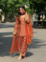 Copper Brown Embroidered Kurta Pant Set