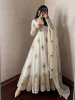 White Silk Embroidered Anarkali Gown