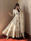 White Silk Embroidered Anarkali Gown