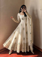 White Silk Embroidered Anarkali Gown