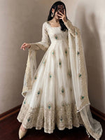 White Silk Embroidered Anarkali Gown