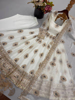 White Silk Embroidered Anarkali Gown
