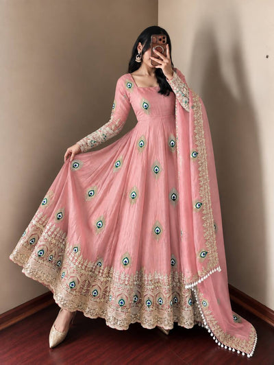 Baby Pink Silk Embroidered Anarkali Gown