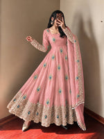 Baby Pink Silk Embroidered Anarkali Gown