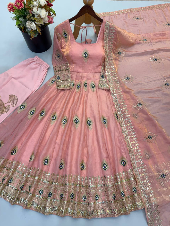 Baby Pink Silk Embroidered Anarkali Gown