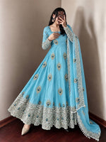 Sky Blue Silk Embroidered Anarkali Gown