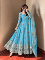 Sky Blue Silk Embroidered Anarkali Gown