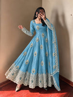 Sky Blue Silk Embroidered Anarkali Gown