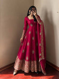 Fuchsia Pink Silk Embroidered Anarkali Gown