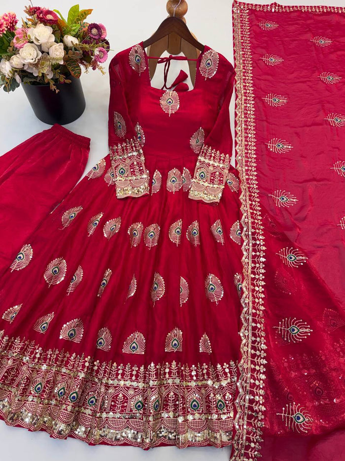 Fuchsia Pink Silk Embroidered Anarkali Gown
