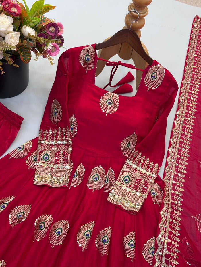 Fuchsia Pink Silk Embroidered Anarkali Gown