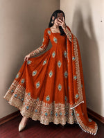 Rust Orange Silk Embroidered Anarkali Gown