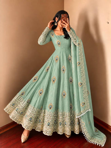 Mint Green Embroidered Anarkali Gown