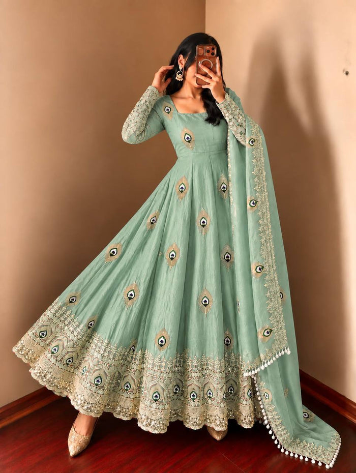Mint Green Embroidered Anarkali Gown