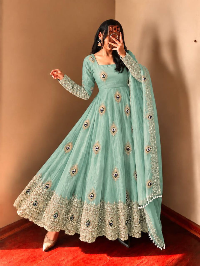 Mint Green Embroidered Anarkali Gown