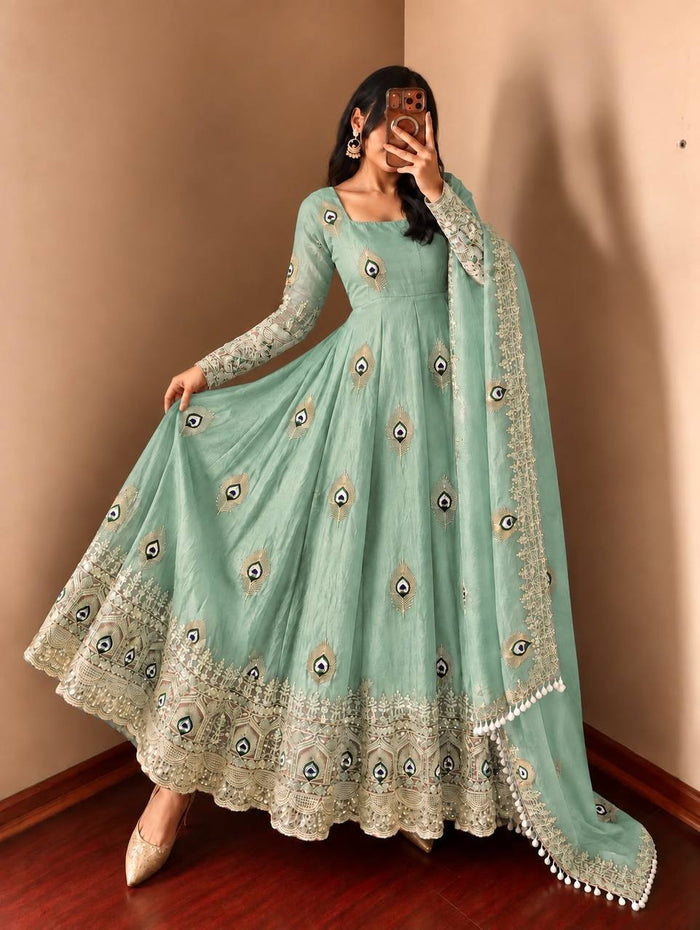 Mint Green Embroidered Anarkali Gown
