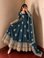 Teal Blue Silk Embroidered Anarkali Gown