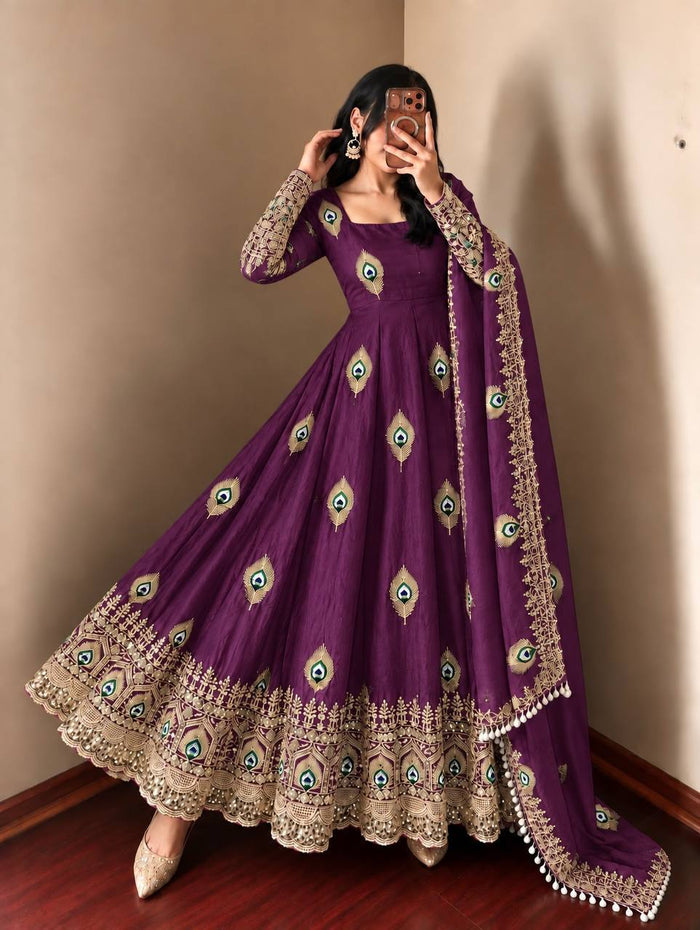 Purple Embroidered Anarkali Gown