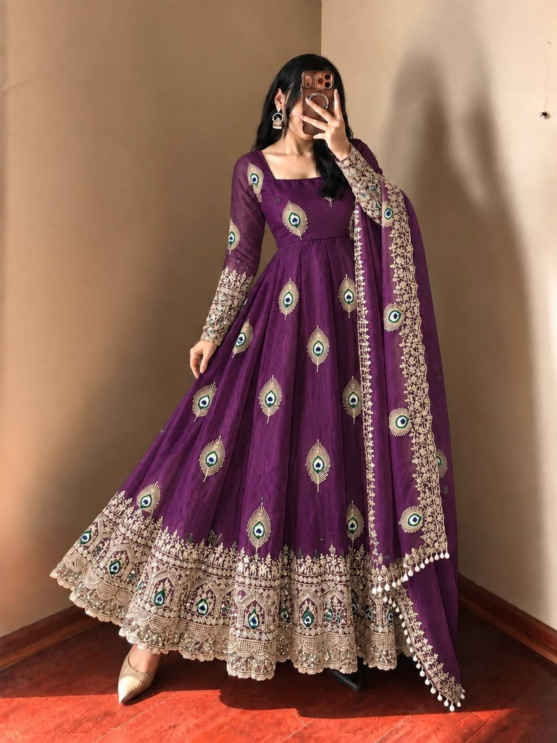 Purple Embroidered Anarkali Gown