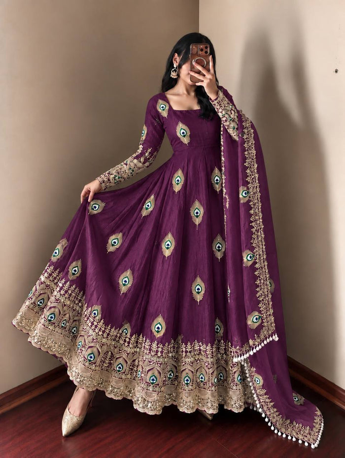 Purple Embroidered Anarkali Gown