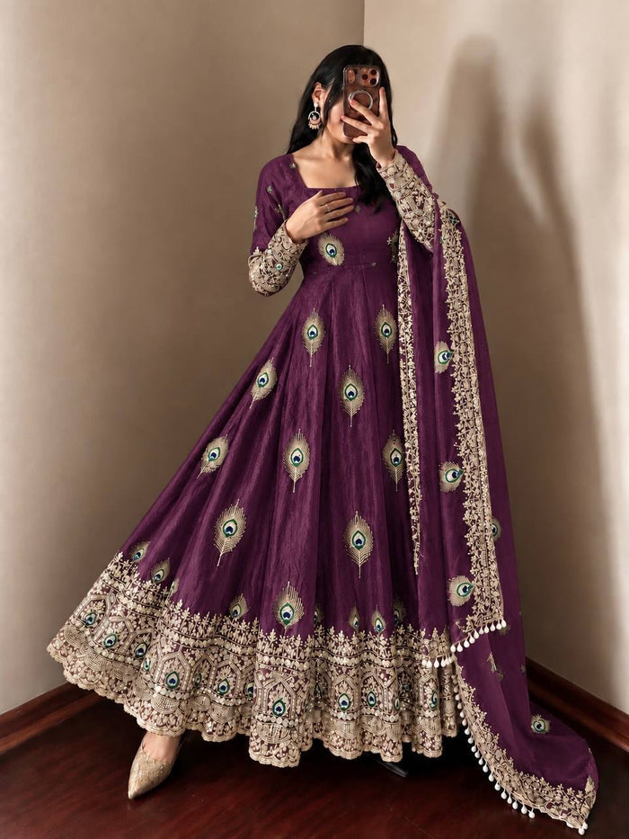 Purple Embroidered Anarkali Gown