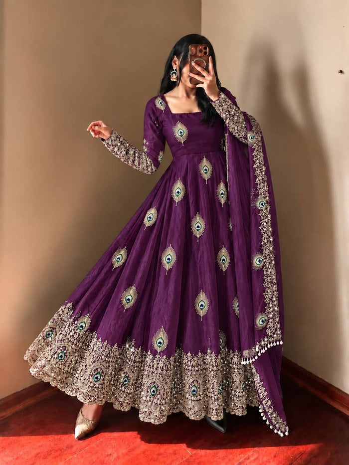 Purple Embroidered Anarkali Gown
