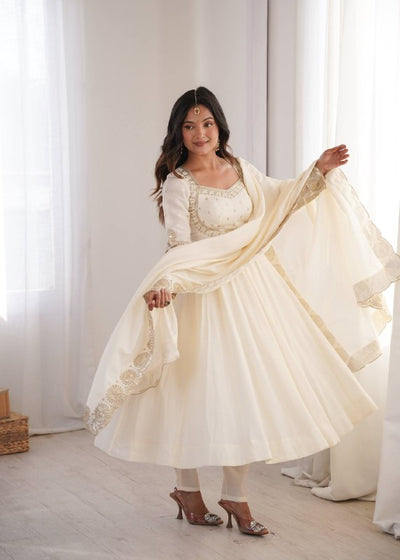 Elegant Cream Embroidered Anarkali Suit Set