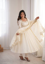 Elegant Cream Embroidered Anarkali Suit Set