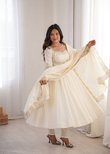 Elegant Cream Embroidered Anarkali Suit Set
