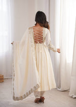 Elegant Cream Embroidered Anarkali Suit Set