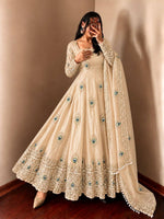 Cream Silk Embroidered Anarkali Gown