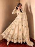 Cream Silk Embroidered Anarkali Gown
