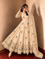 Cream Silk Embroidered Anarkali Gown