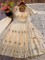 Cream Silk Embroidered Anarkali Gown