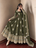Olive Green Silk Embroidered Anarkali Gown