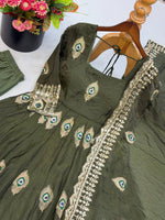 Olive Green Silk Embroidered Anarkali Gown