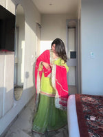 Parrot Green Embroidered Sharara Suit Set with Dupatta