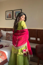 Parrot Green Embroidered Sharara Suit Set with Dupatta