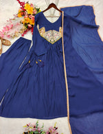 Blue Mal Chanderi Anarkali Kurta Set with Dupatta