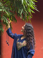 Blue Mal Chanderi Anarkali Kurta Set with Dupatta