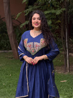 Blue Mal Chanderi Anarkali Kurta Set with Dupatta