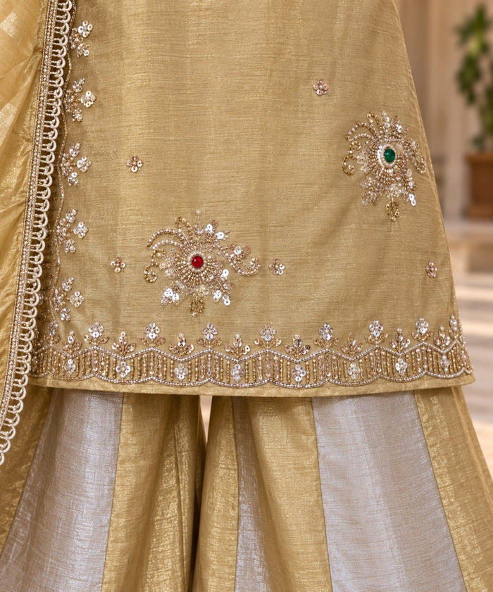 Golden Silver Banarasi Viscose 3 Piece Palazzo Set