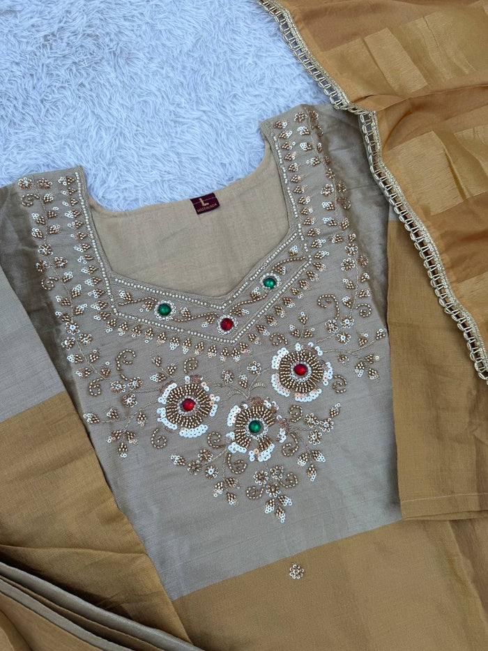 Golden Silver Banarasi Viscose 3 Piece Palazzo Set