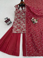 Maroon Simmer Silk Embroidered Sharara Suit Set
