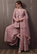 Dusty Rose Faux Georgette Embroidered Sharara Suit Set