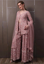Dusty Rose Faux Georgette Embroidered Sharara Suit Set