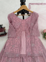 Dusty Rose Faux Georgette Embroidered Sharara Suit Set